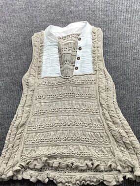 Anthropologie Cream Crochet Knit V-Neck Sleeveless Sweater Vest